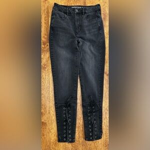 American Eagle Outfitters Black Lace-Up Jeans